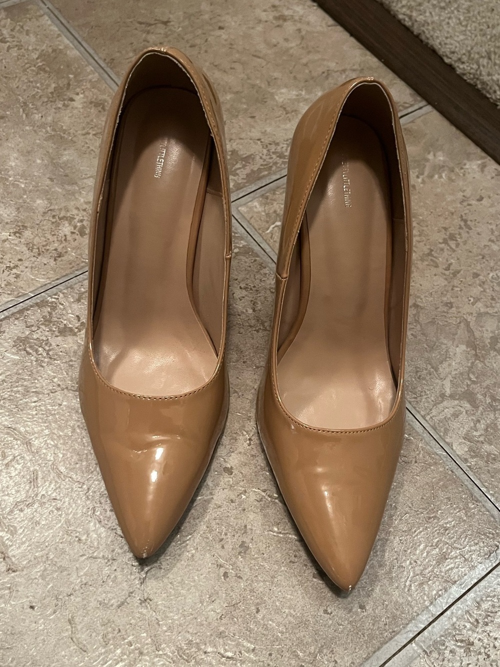 PrettyLittleThing Tan Patent Pointed Toe Pumps